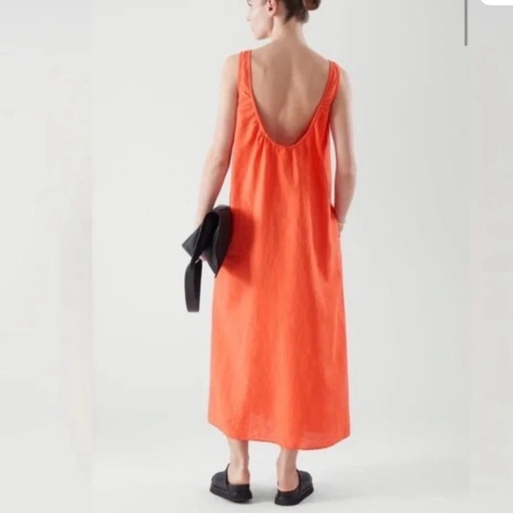 COS Low-Cut Back Linen Midi Dress Orange Sz XS